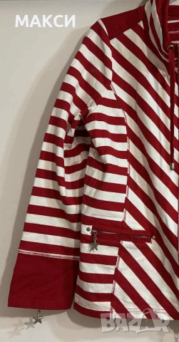 Разкошно памучно марково еластично горнище с метални ципове, джобове и коригираща вързалка яка в нас, снимка 3 - Блузи с дълъг ръкав и пуловери - 52585432