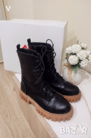 Нови черни кафяви дамски кожени боти MAK естествена кожа платформа обувки ботуши кубинки , снимка 4 - Дамски боти - 43968870