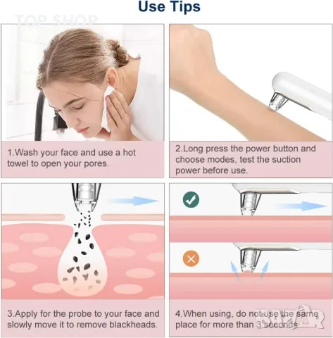 Уред за почистване на черни точки и грижа за лицено Yobuno Blackhead Remover Y002, снимка 4 - Маши за коса - 49105049