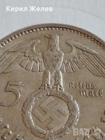 Сребърна монета 5 райхсмарки 1936г. Нацистка Германия Трети Райх с СХВАСТИКА за КОЛЕКЦИЯ 42054, снимка 3 - Нумизматика и бонистика - 43799043