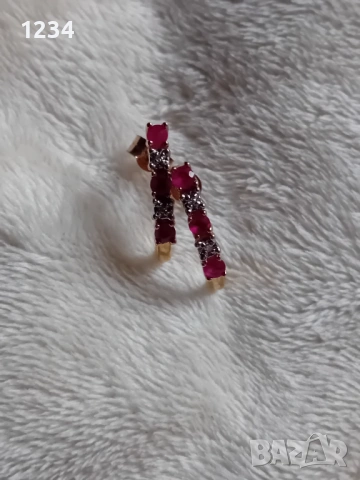 Винтидж златни обеци с рубини и диаманти, снимка 5 - Обеци - 53509606
