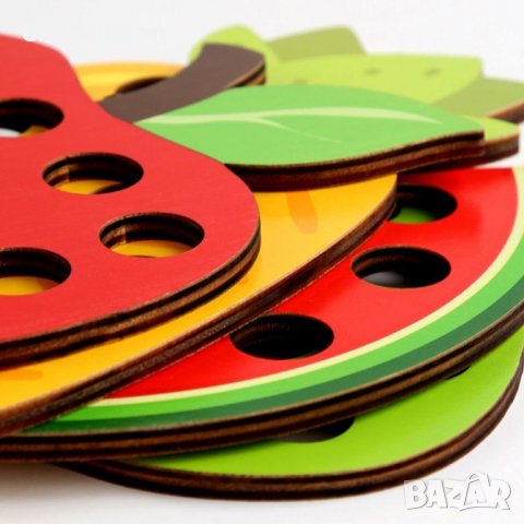 3576 4 бр. дървени плодове с отвори и шнур за нанизване, снимка 4 - Образователни игри - 37773125