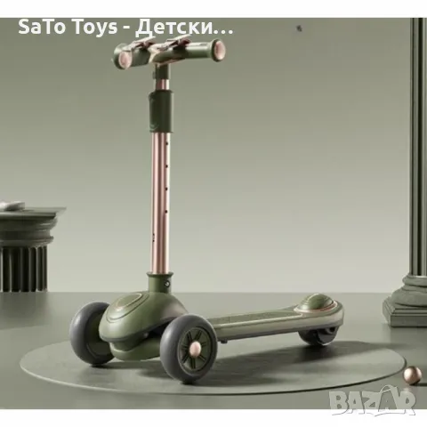 Музикална сгъваема детска тротинетка зелен,сив,черен,бял