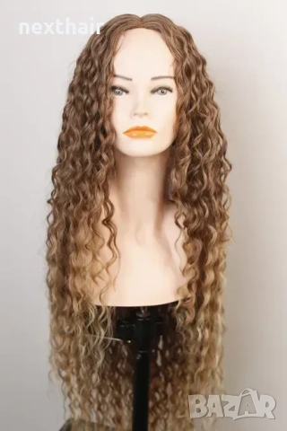 Омбре къдрици 80 см - кафява перука с реалистичен път 13x4x1, снимка 9 - Аксесоари за коса - 52662325