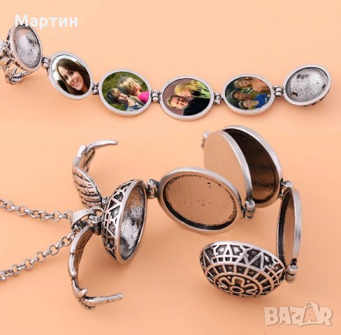 Огърлица медальон ангелски крила със снимки - сребърен и златен цвят, снимка 4 - Колиета, медальони, синджири - 27141654