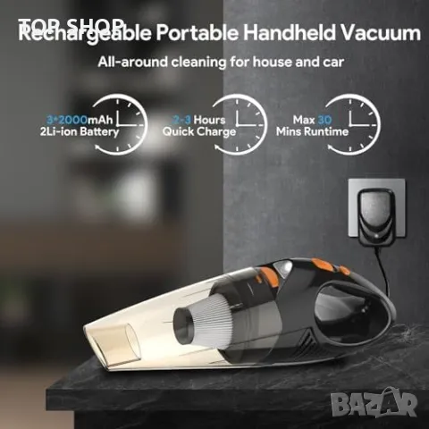 Нова Ръчна Лека и Мощна Прахосмукачка за Дом Автомобил с LED Светлини, снимка 8 - Прахосмукачки - 49604594