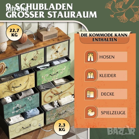 Скрин от плат с 9 чекмеджета, здрава стоманена рамка, Винтидж принт, снимка 4 - Скринове - 53144600