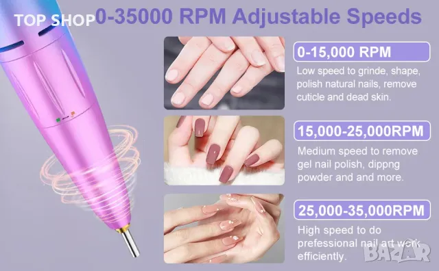 Акумулаторна пила за нокти Cadrim с аксесоари, снимка 12 - Електрически пили за пети - 48668308