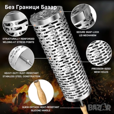 Нови BBQ въртящи се грил скара кошници от неръждаема стомана – 2 броя, снимка 5 - Други - 52821824