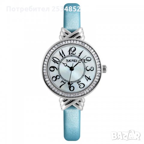 Дамски часовник 021, светло син, с кристалчета, снимка 1