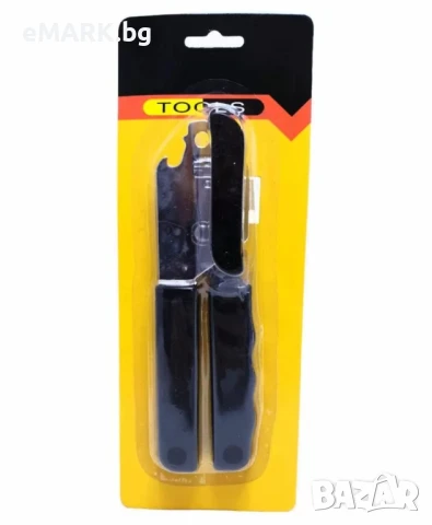 Метална отварачка за консерви с пластмасови дръжки и ключ, снимка 1