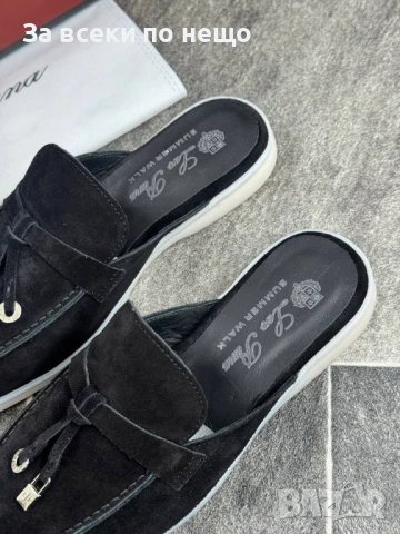 Loro Piana Дамски Черни Затворени Чехли Естествен Велур Лоро Пиана Код E640, снимка 5 - Чехли - 51002438