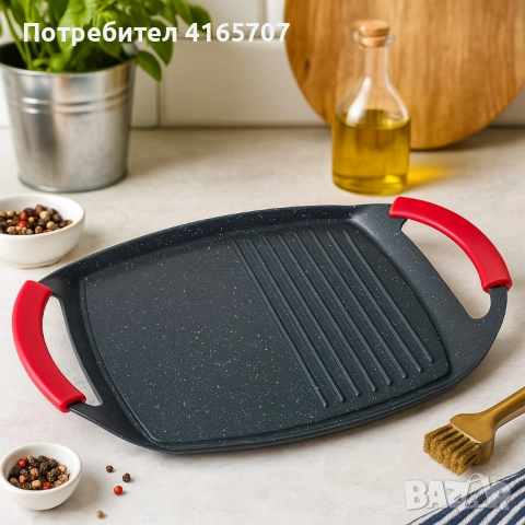 Грил плоча QUEEN ATG47M – 47 см с незалепващо покритие и двойна повърхност, снимка 1