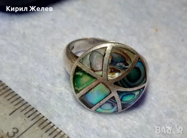 ПРЕКРАСЕН ВИНТИДЖ АРТ СЕДЕФЕН СРЕБЪРЕН ПРЪСТЕН СРЕБРО 925 с РЪЧНО ИНКРУСТИРАН КРАЛСКИ СЕДЕФ 47534, снимка 2 - Пръстени - 49915516