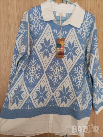 Нов коледен пуловер-риза, снимка 3 - Блузи с дълъг ръкав и пуловери - 42934733