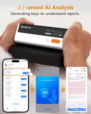 Нов апарат за кръвно налягане с приложение за телефон Checkme с екран и Bluetooth, безжичен голям..., снимка 4 - Друга електроника - 52261558