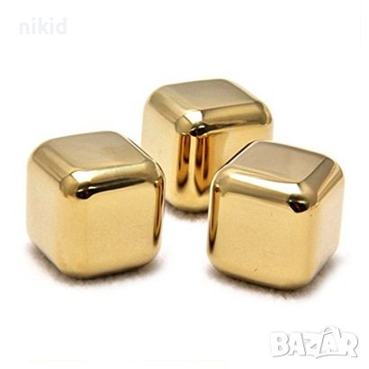 2 бр стоманени златисти кубчета за охлаждане на напитки уиски тип лед кубче стомана, снимка 4 - Други - 37738937