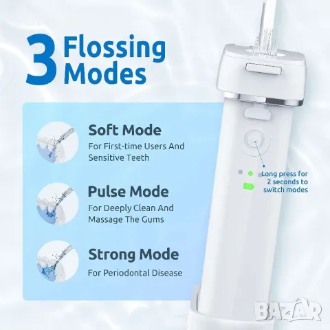 SYNHOPE Преносим зъбен душ/флосер за почистване на зъби/Телескопичен резервоар за вода/3 режима/IPX7, снимка 6 - Тримери - 49308718