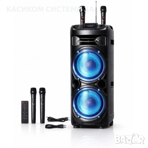 1222 12" 1000W Безжична колона говорител субуфер+ 2 безжични микрофони