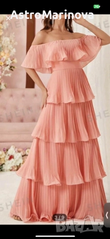 🌸 Елегантна дълга рокля в прасковен цвят – размер L 🌸, снимка 2 - Рокли - 52488786