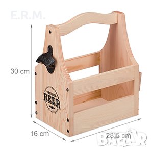 Дървена чанта за бира Relaxdays с отварачка за бира бутилки поставка за бири , снимка 8 - Антикварни и старинни предмети - 43038612