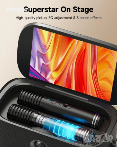 Преносима караоке машина, вграден дисплей и екран за текст на песен, 2 микрофона, 140W, снимка 6 - Караоке - 50459417