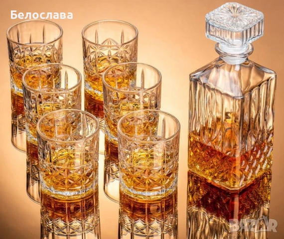 Комплект от стъклена гарафа с 6 броя чаши , снимка 1