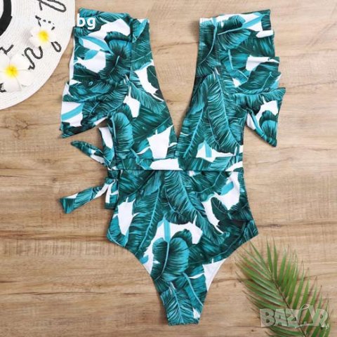 РАЗПРОДАЖБА НА БАНСКИ Цял бански на зелено - бели листа (С,М)