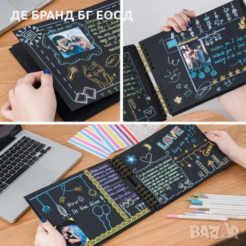 Крафт албум за снимки с включени флумастери, стикери и шаблони X0017FNF43, снимка 6 - Други - 32554051
