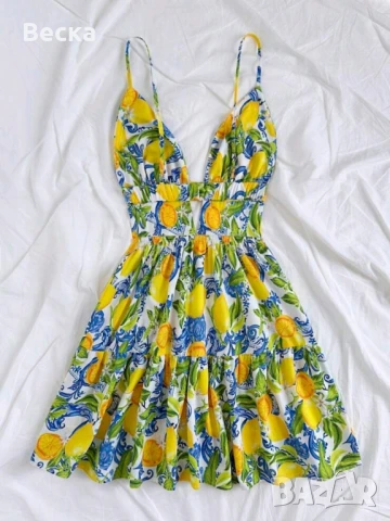 Лятна рокля с лимони и флорален принт 🌿🍋, снимка 2 - Рокли - 51149795
