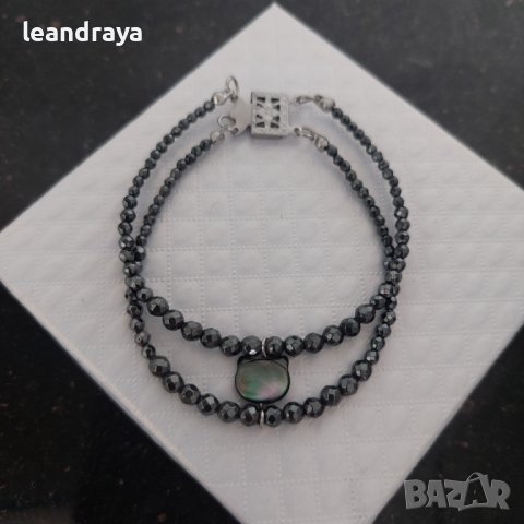 Гривна черно коте от седеф, снимка 1