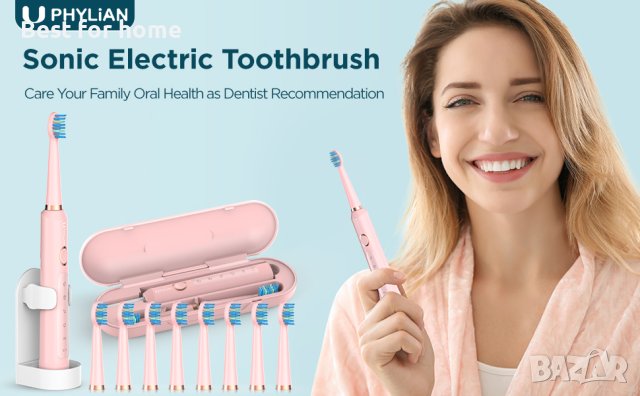 Звукова електрическа четка за зъби PHYLIAN,8 глави,акумулаторна,3 часа бързо зареждане за 120 дни, снимка 3 - Други - 40515942