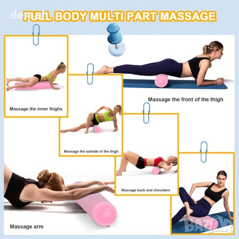 Дунапренен ролер за упражнения и самомасаж, розов, 60 см, снимка 3 - Фитнес уреди - 44087964