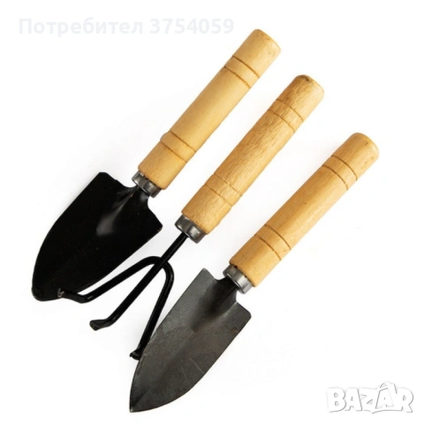 Комплект мини градински инструменти с дървени дръжки – 3 части, снимка 5 - Градински инструменти - 53076796