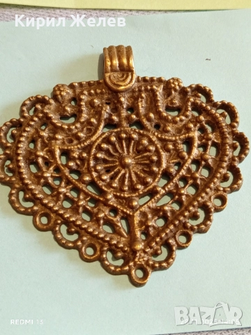 Стар възрожденски накит сачан ажурна висулка в формата на сърце 50966, снимка 7 - Антикварни и старинни предмети - 52573461