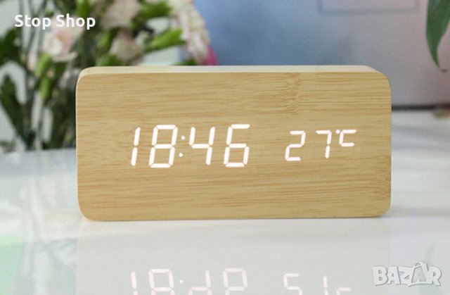Дигитален часовник, USB Wooden Clock, Tермометър, LED, Дървен, Черен , снимка 3 - Стенни часовници - 38461664