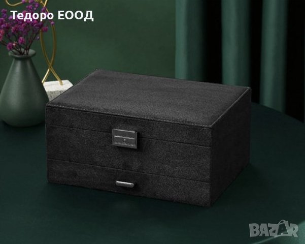Луксозна кутия за бижута с ключ за заключване и много отделения, черна, снимка 4 - Други - 43899506