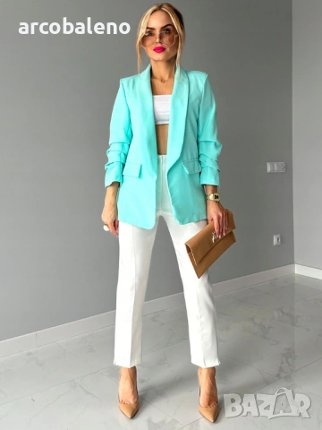 Елегантно дамско сако с драпирани ръкави, модерно и стилно, 10цвята , снимка 5 - Сака - 53245919