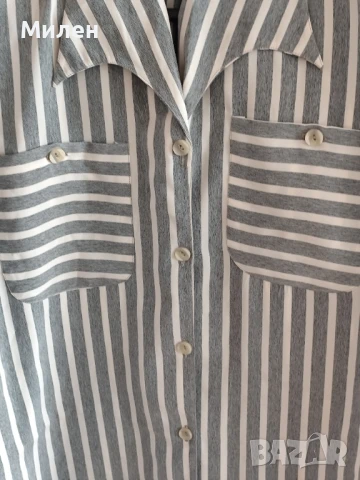 Дамска риза сиви и бели райета – винтидж стил, дълъг ръкав, снимка 2 - Тениски - 51372871