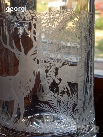 Немска стъклена гравирана халба, снимка 2 - Чаши - 38519792