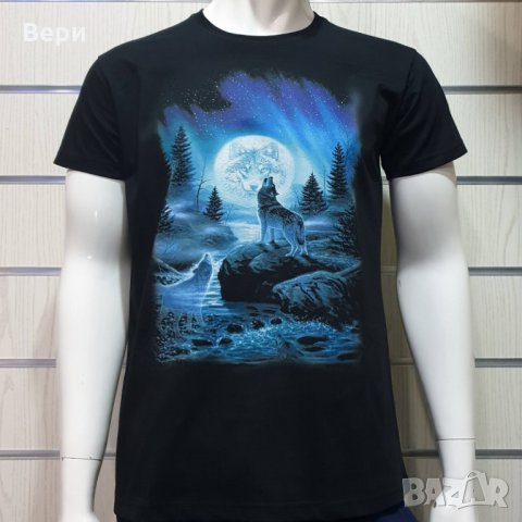 Нова мъжка тениска с дигитален печат Вълк, пълнолуние, Серия вълци, снимка 10 - Тениски - 28950295