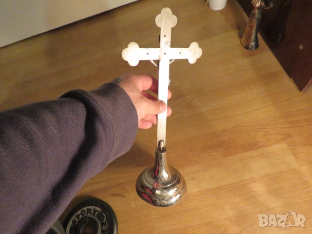 Настолен Стар голям  метален кръст разпятие Исус Христос 32 х 13см религия, снимка 3 - Антикварни и старинни предмети - 43169609