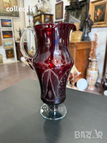 Кристална рубинена кана бохемско стъкло / Бохемия. №7881