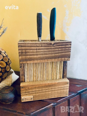 🌿 Уникални дървени стойки за ножове – ръчна изработка с характер, снимка 2 - Аксесоари за кухня - 38571562