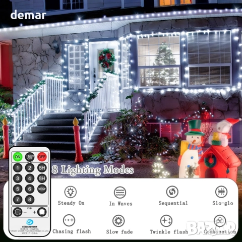 40 метра 800 LED коледни лампички с дистанционно и таймер, 8 режима, студено бяло, снимка 2 - Декорация за дома - 52847061