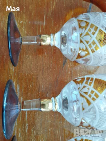 Чаши за вино с кана златен кант от средата на миналия век винтидж, снимка 5 - Чаши - 50280393