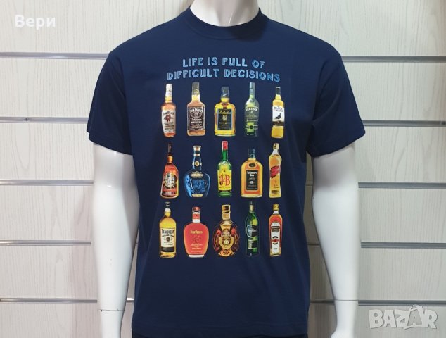 Нова мъжка тениска с трансферен печат Бутилки уиски, whiskey, алкохол