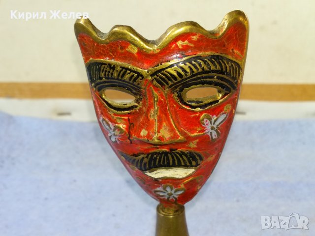 Стара АЗИАТСКА ФОЛКЛОРНА ТРАДИЦИОННА БРОНЗОВА МАСКА ЦВЕТЕН ЕМАЙЛ РЪЧНА ХУДОЖЕСТВЕНА ИЗРАБОТКА 42692, снимка 14 - Декорация за дома - 43951795