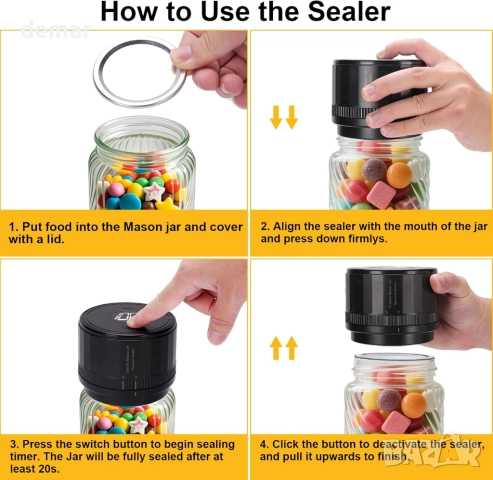 MEKOTRIN Комплект за вакуумно запечатване на буркани Mason-Автоматична машина вакуумно запечатване, снимка 4 - Други стоки за дома - 51934268