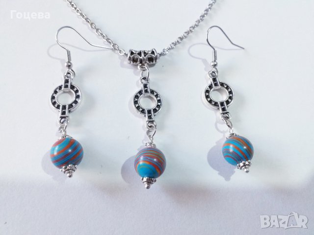 Красив комплект бижута с Малахит , снимка 2 - Бижутерийни комплекти - 33124859